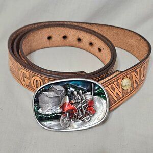 Vintage Honda Goldwing Leather Belt w/ Pewter 1984 Bergamot Buckle - READ